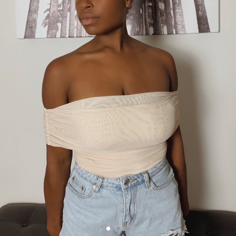 FASHIONNOVA CREAM MESH BODYSUIT